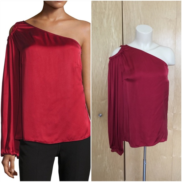 Elizabeth and James Tops - Denissa Asymmetric-Neck One-Sleeve Satin Blouse